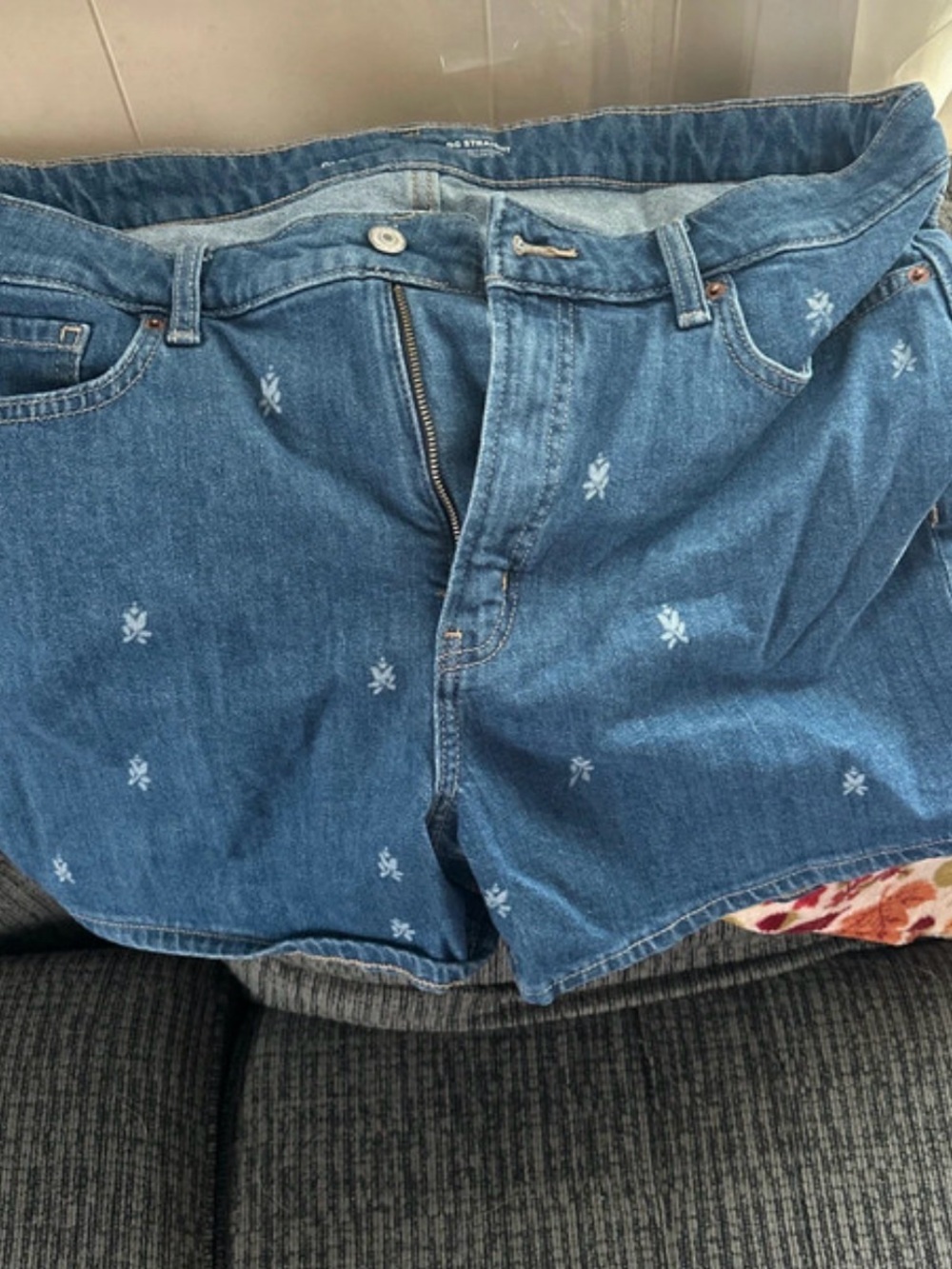 Old Navy Blue Denim Shorts with White Floral Embroidery